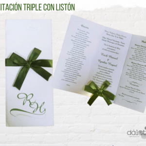 INVITACION TRIPLE CON LISTON BODA
