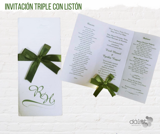 INVITACION TRIPLE CON LISTON BODA